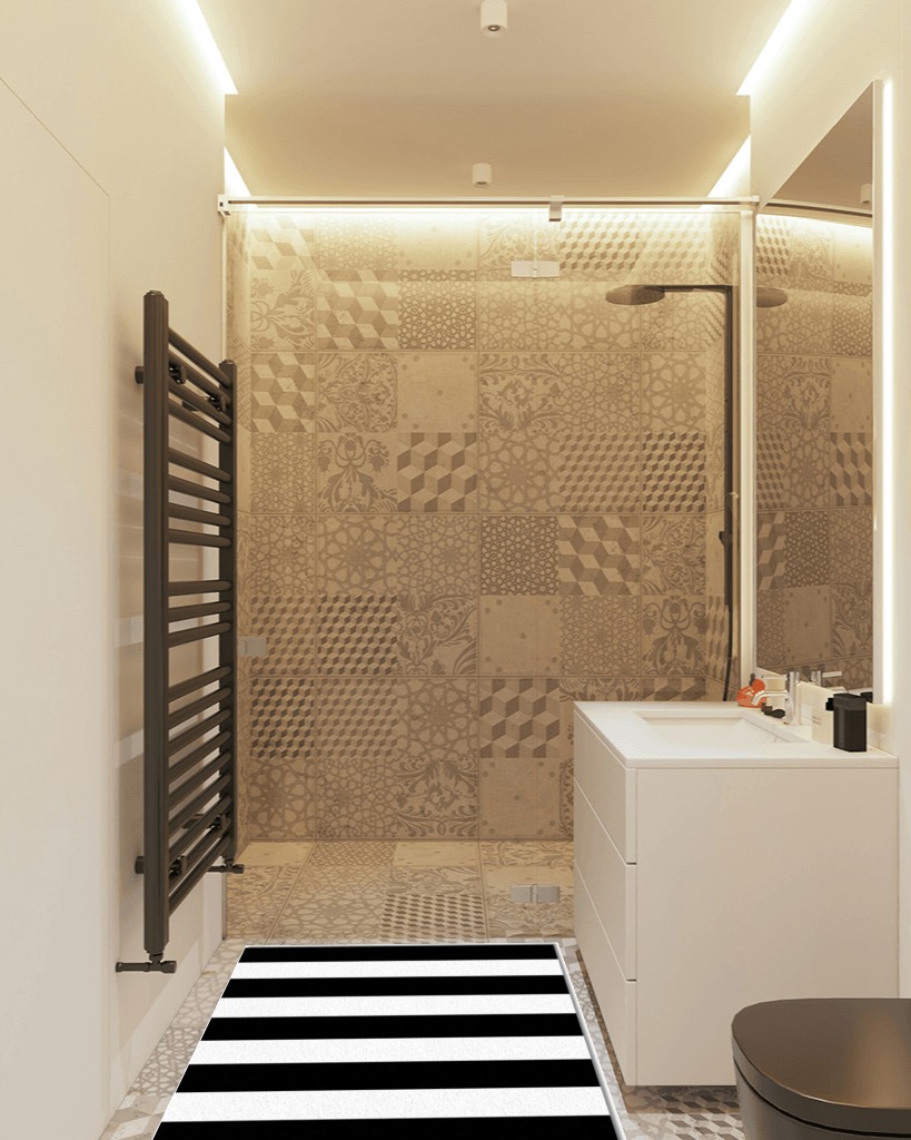 Area Rug, Geometric Lines Black and White Rug, Plush Living Room Rugs, Area Rugs for Living Room Decor Bedroom Decor, Rugs for Living Room, Carpet 2'7" x 5ft Rugs for Bedroom in White Tiled Bathroom