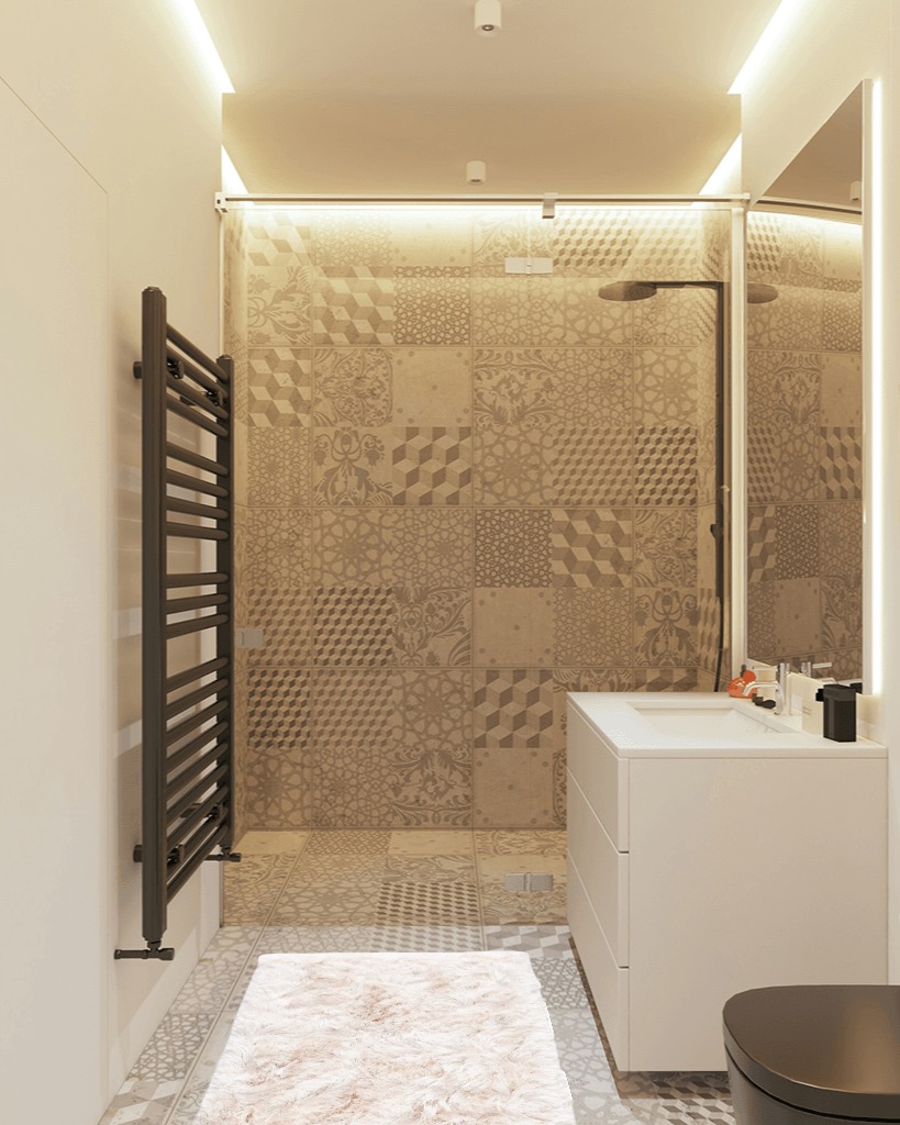 2'6" x 4' Ivory in White Tiled Bathroom