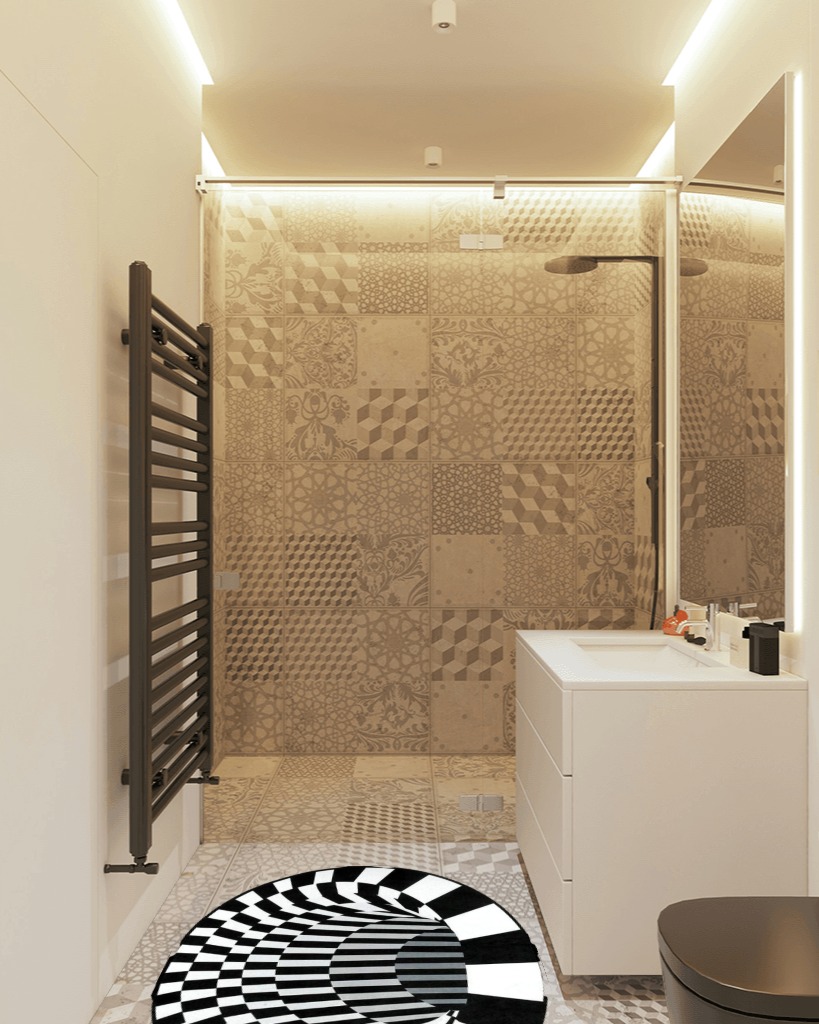 GAIORD 3D Carpet Bottomless Hole Optical Illusion Area Rug, Checkered Vortex Optical Illusions Rug, for Dining Room Carpet Home Bedroom Floor Mat,Black (80x120cm) 1 in White Tiled Bathroom