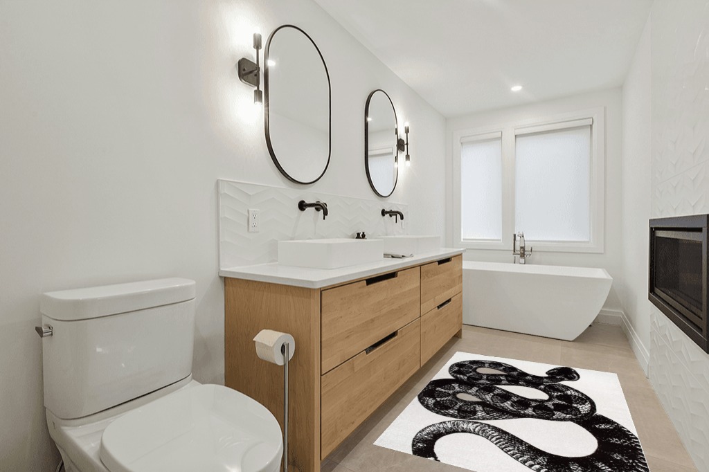 nuLOOM Thomas Paul Serpent Area Rug, 4x6, Black and White in Scandinavian Neutral bathroom