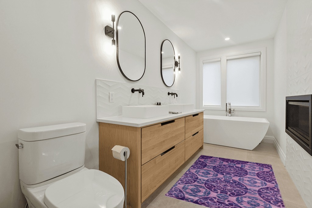 SAFAVIEH Wyndham Collection Accent Rug - 4' x 6', Purple, Handmade Modern Wool, Ideal for High Traffic Areas in Entryway, Living Room, Bedroom (WYD376J) in Scandinavian Neutral bathroom