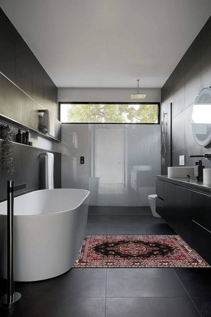 Home Dynamix Premium Sakarya Traditional Medallion Border Area Rug, Black, 3'7"x5'2" Rectangle in Black Modern Bathroom