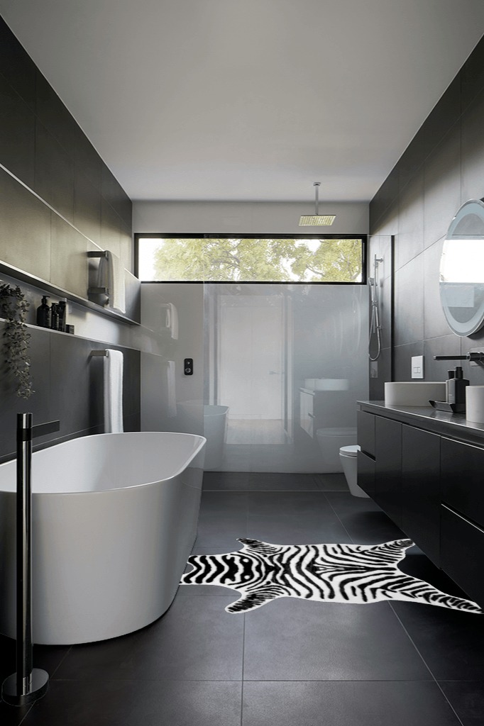 nuLOOM Jayla Machine Washable Zebra Faux Cowhide Accent Rug, 3' 10" x 5', Black and White in Black Modern Bathroom