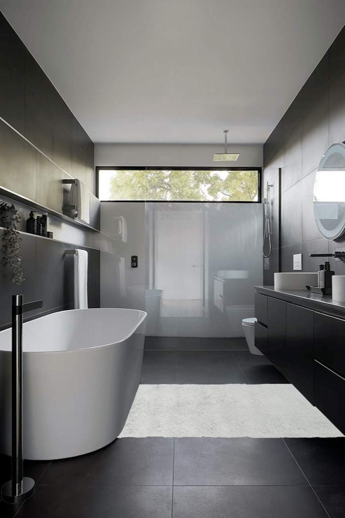 Paris Shag Collection 4' x 6' Sage in Black Modern Bathroom