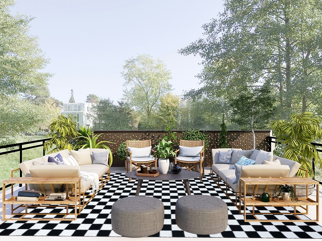 LUXE WEAVERS Geometric Checkered Black and White 8x10 Area Rug, Non-Shedding Modern Living Room Carpet in Scandinavian Modern Patio