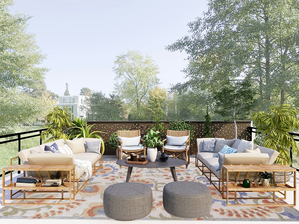Nourison Aloha Indoor/Outdoor Ivory Blue 7'10" x 10'6" Area Rug, Easy Cleaning, Non Shedding, Bed Room, Living Room, Dining Room, Backyard, Deck, Patio (8x11) in Scandinavian Modern Patio
