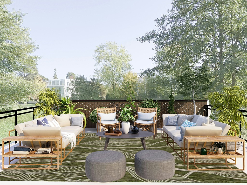 Unique Loom Outdoor Botanical Collection Area Rug - Leaf (7' 10" x 11' 4" Rectangle, Green/ Ivory) in Scandinavian Modern Patio