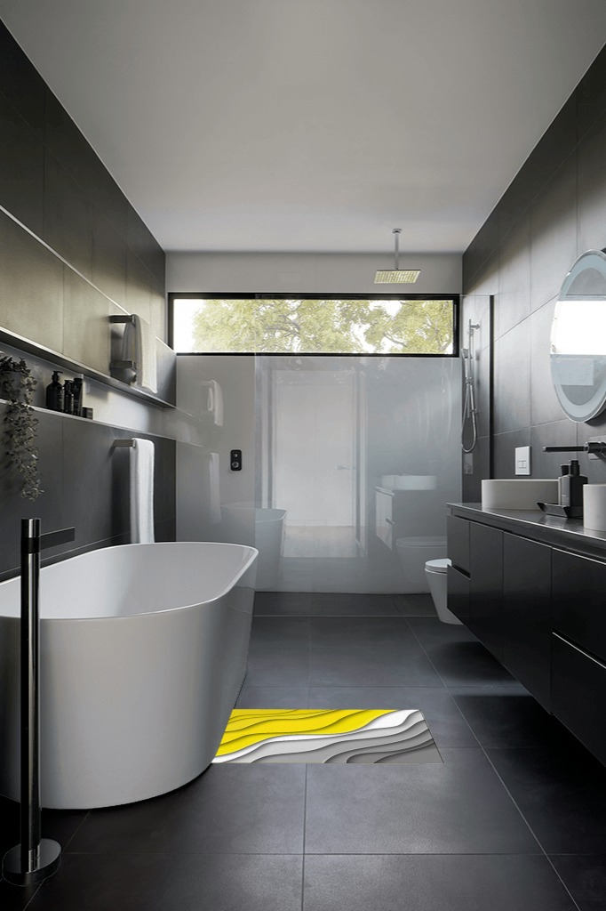 Yellow Gradient Area Rugs in Black Modern Bathroom