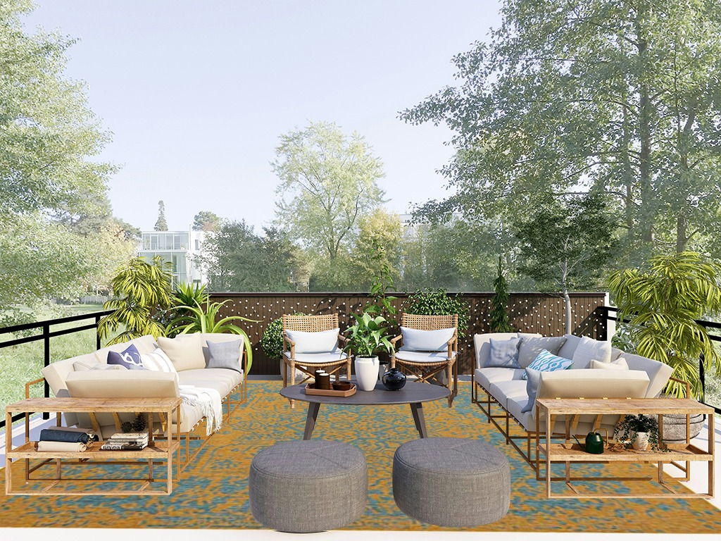 Unique Loom Jill Zarin Jill Zarin Outdoor Collection Area Rug - Dubai (9' x 12' Rectangle, Yellow and Aqua/Light Blue) in Scandinavian Modern Patio
