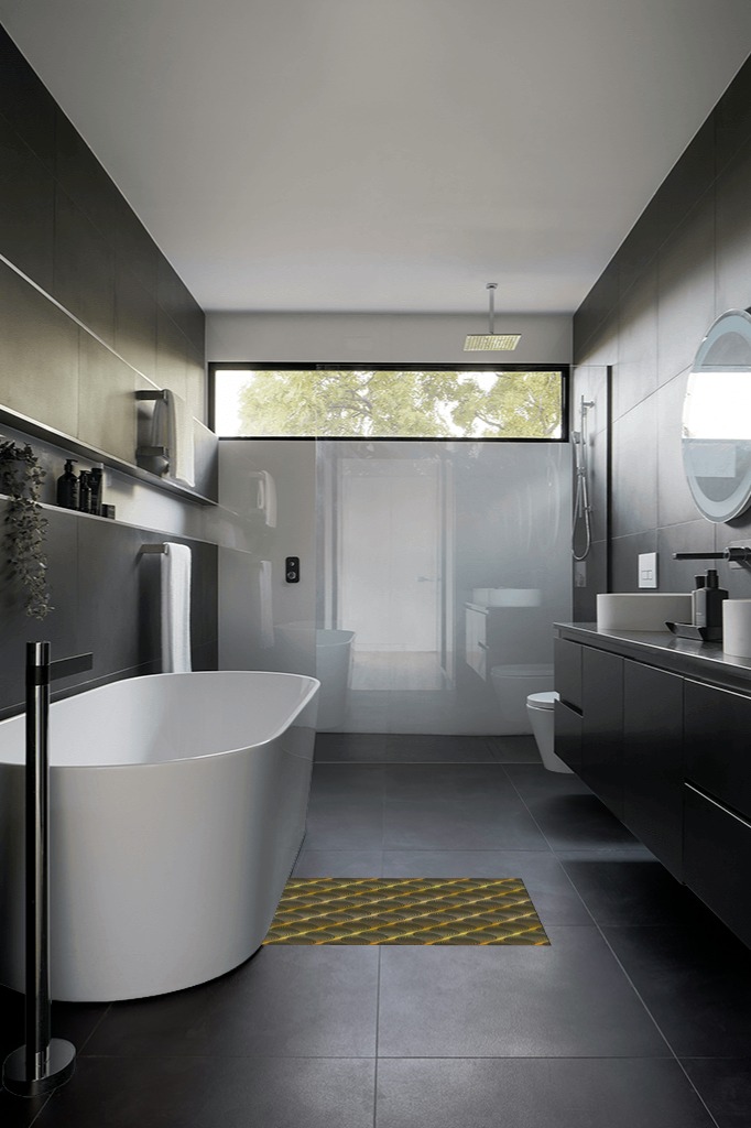 Black Yellow Geometric Area Rugs for Living Room/Bedrooom, 2'x3' Area Rug Non-Slip, Modern Moire Abstract Art Aesthetics Kids Room Area Rug Washable Accent Floor Carpet Runner Indoor Outdoor in Black Modern Bathroom