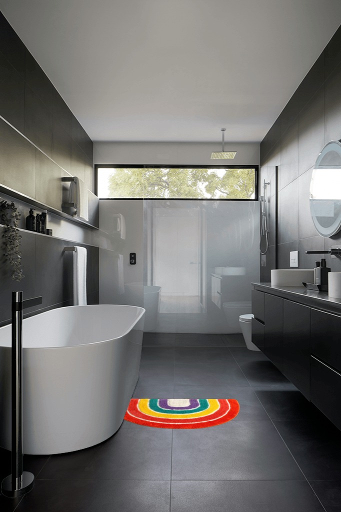 Cute Doormat for Kids - Microfiber Absorbent Bathroom Mats - Front Door Mat Carpet Floor Rug, Rainbow Shape 19.7" x 31.5" in Black Modern Bathroom