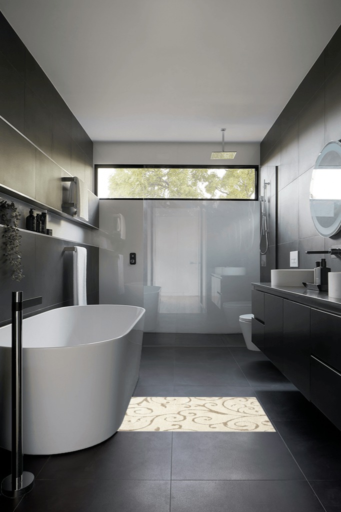 ‎Cream/Beige ‎Contemporary ‎Non Slip ‎Living Room ‎Area Rug in Black Modern Bathroom