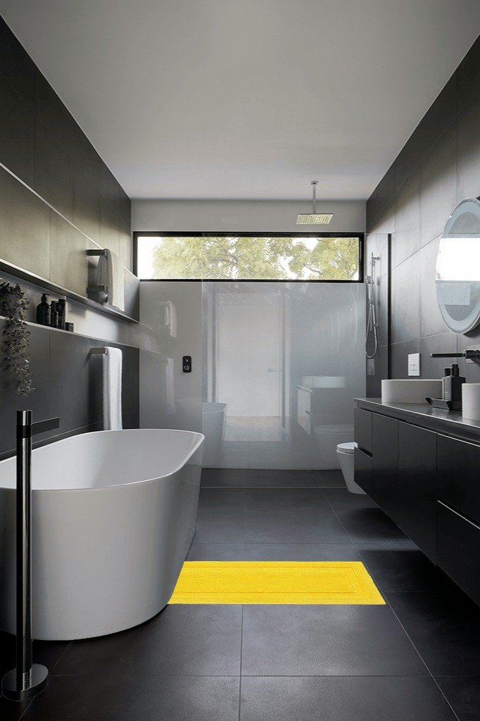 SHACOS Super Soft Bathroom Runner Rugs 20"x47" Non Slip Bath Rug Runners Microfiber Absorbent Long Bathroom Mats Long Bath Rug Machine Washable (20"x47", Yellow) in Black Modern Bathroom