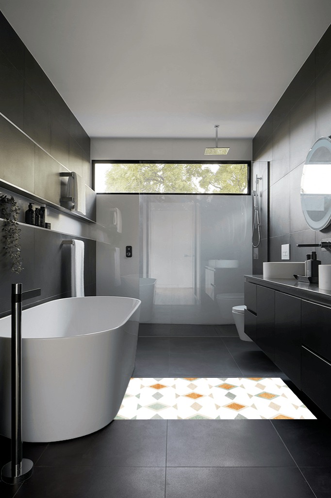 Eroyat Modern Minimalist Fresh Geometric Lattice Area Rug in Black Modern Bathroom