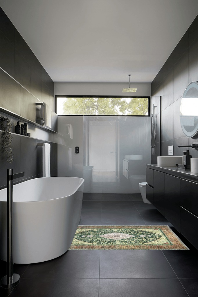 NATOLIA DECOR Area Rug in Black Modern Bathroom