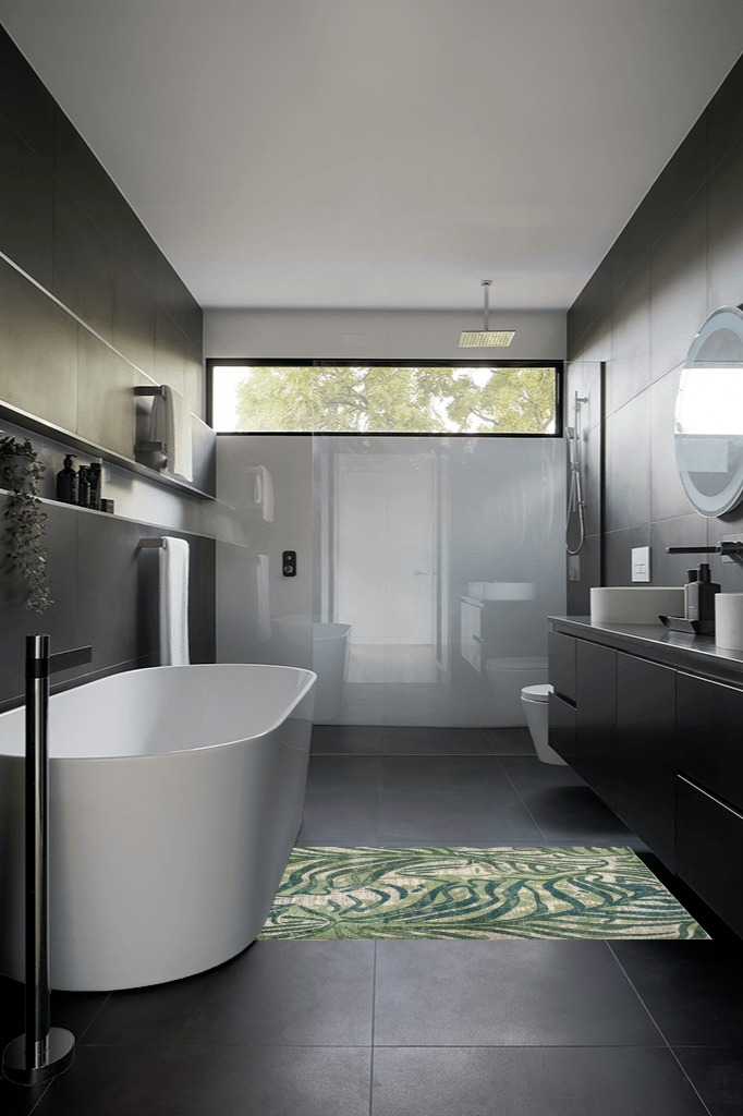 nuLOOM Cali Abstract Leaves Area Rug in Black Modern Bathroom