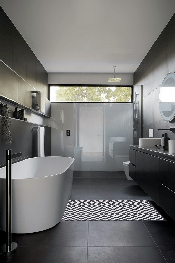 Aztec - Black & White   Porch in Black Modern Bathroom