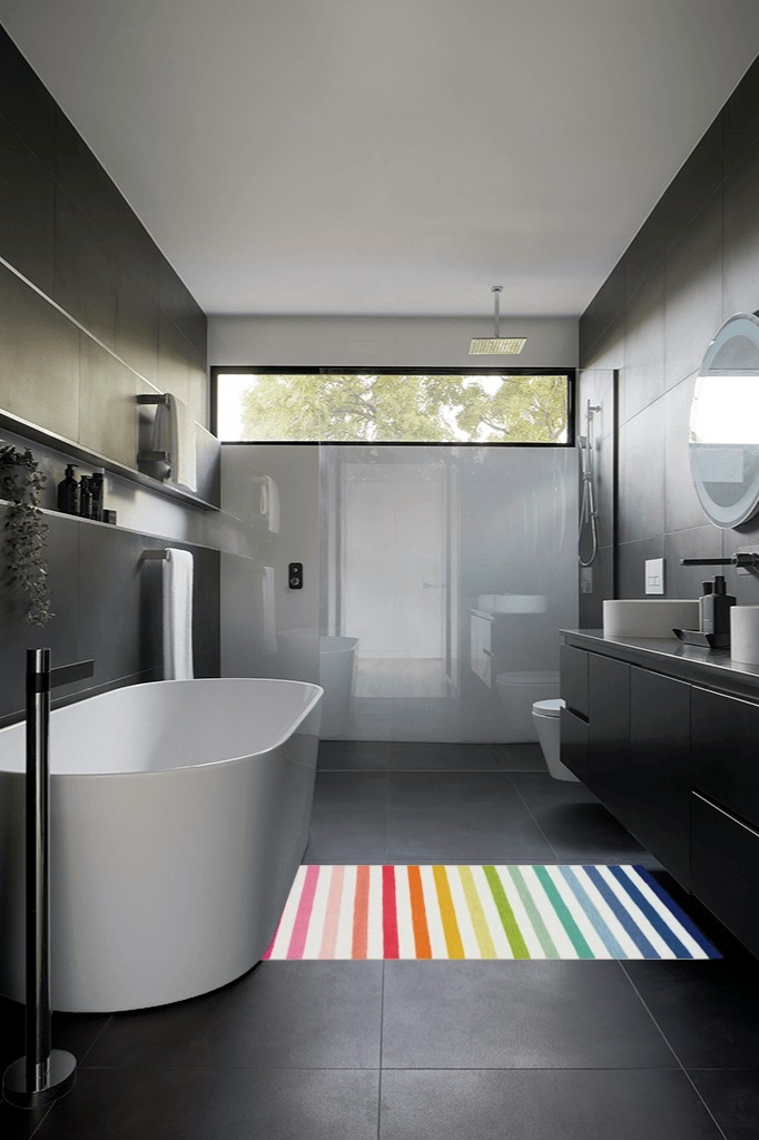 Gap Home Kids Striped Area Rug, Rainbow, 3'2"x4'6" in Black Modern Bathroom