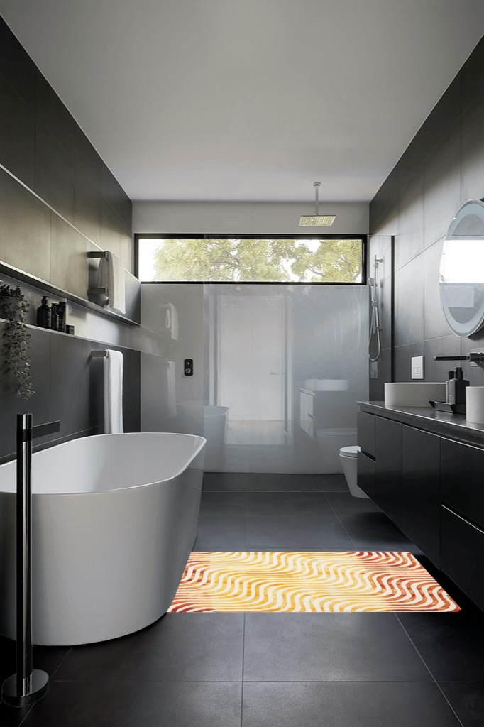 Ivy Bronx Niki Dip Dyed Ivory/Terracotta Area Rug; 3' x 5' in Black Modern Bathroom