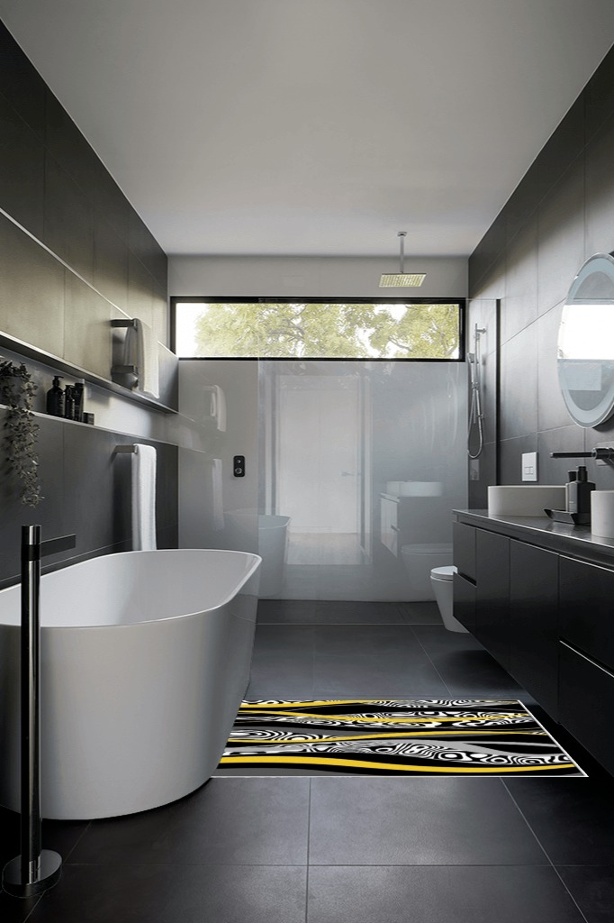 Large Area Rug, Yellow Geometric Non-Slip Indoor Accent Area Carpet, Black White Moire Modern Abstract Art Fluffy Shaggy Runner Rug for Living Room, Bedroom, Kids Room, 2'7"x 5" in Black Modern Bathroom