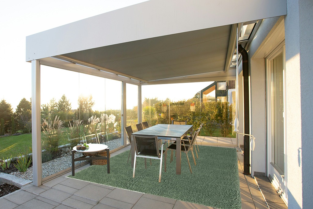 8x10 Green fluffy rug in Silver and Grey Outdoor Patio
