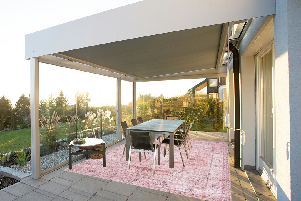Bohemian Vintage Foldable Large Carpet in Silver and Grey Outdoor Patio