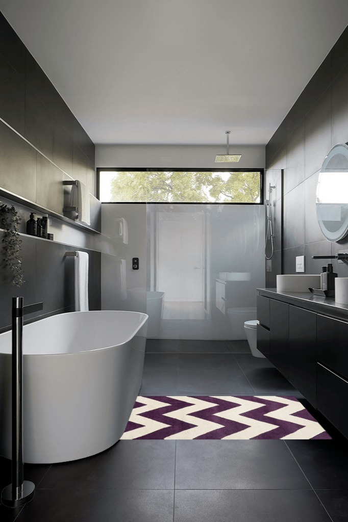 SAFAVIEH Chatham Collection Accent Rug - 3' x 5', Purple & Ivory, Handmade Chevron Wool, Ideal for High Traffic Areas in Entryway, Living Room, Bedroom (CHT715F) in Black Modern Bathroom