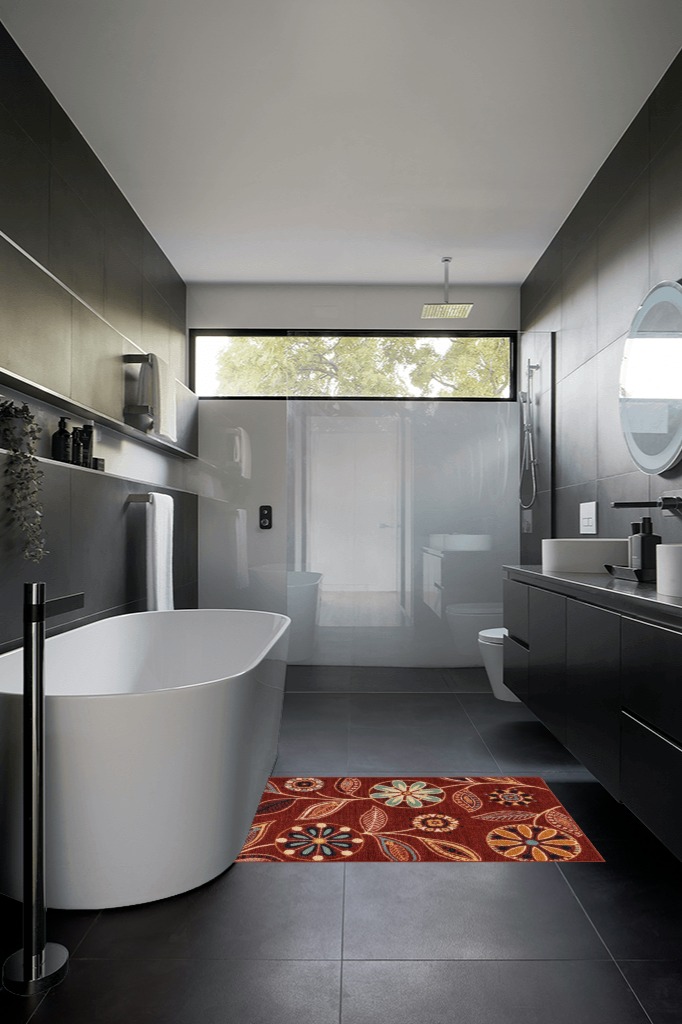 Maples Rugs Reggie Floral Kitchen Rugs Non Skid Accent Area Carpet [Made in USA], 2'6 x 3'10, Merlot in Black Modern Bathroom