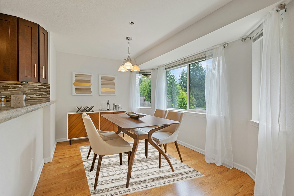 Washable Large Soft Neutral Boho Moroccan Bohemian Farmhouse Rug in Modern White Dining Room with Wooden Accents