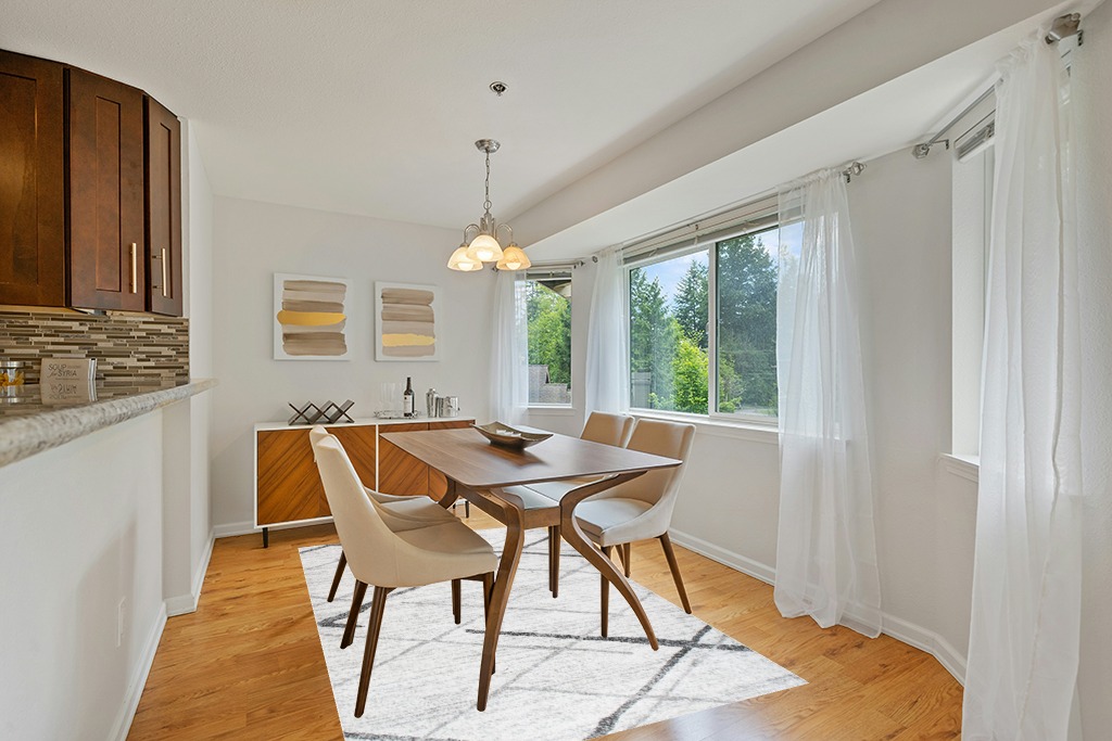 ‎Grey ‎Contemporary ‎Non Slip ‎Kitchen, Bedroom, Living Room, Hallway, Dining Room ‎Area Rug in Modern White Dining Room with Wooden Accents