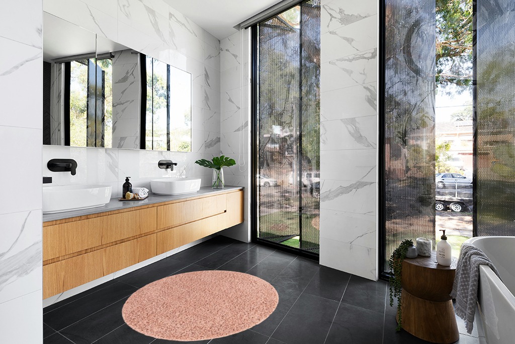 Everyday Shag Rug in Modern Black Tiled bathroom