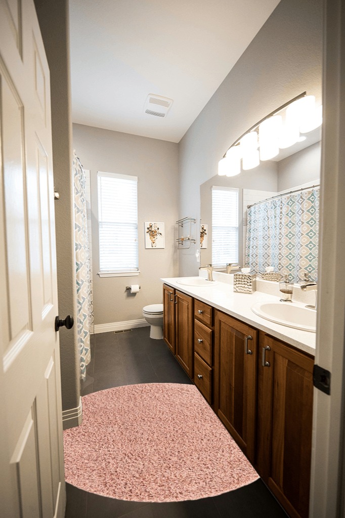 Everyday Shag Rug in Wooden and Grey Bathroom