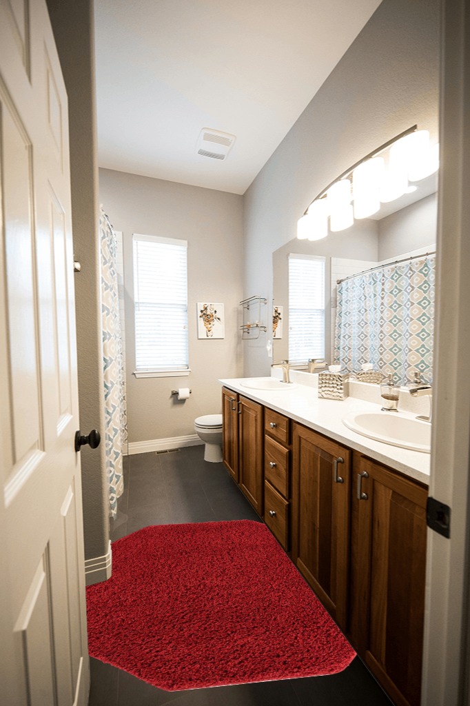 Everyday Shag Rug 4 Ft Octagon in Wooden and Grey Bathroom