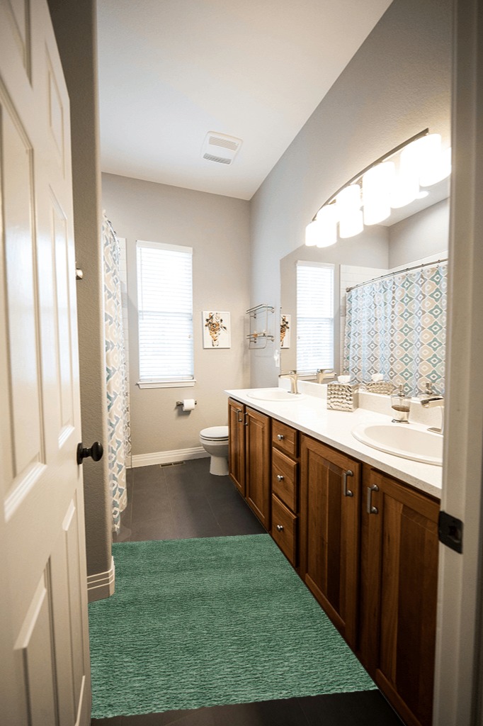 Safavieh August Shag Rug Collection AUG200Y - Green - 4' x 4' Square in Wooden and Grey Bathroom
