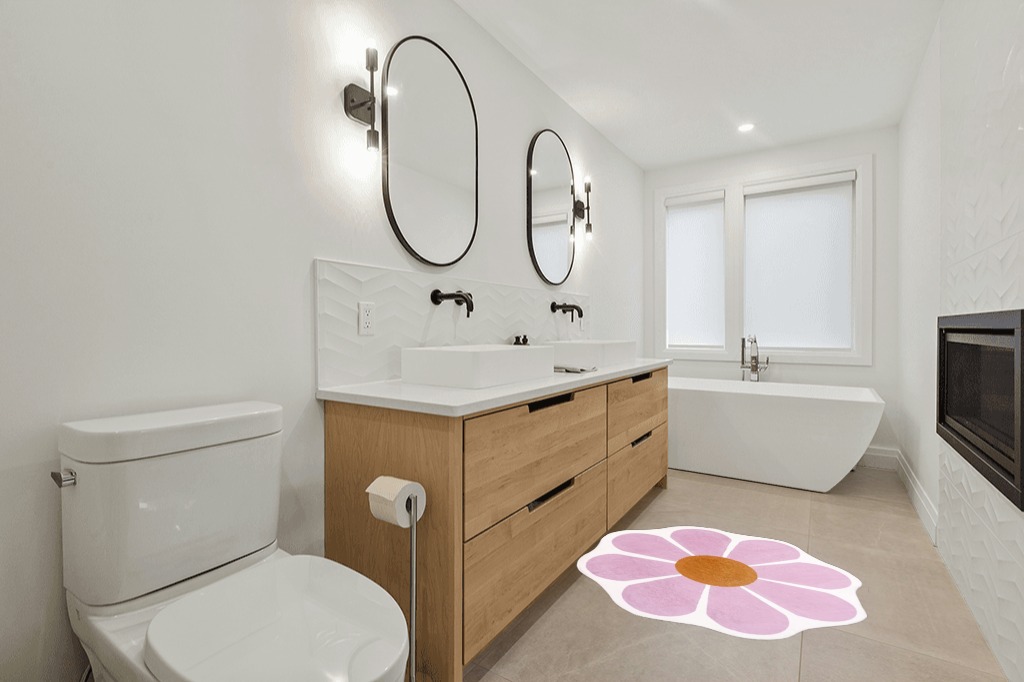 USTIDE Pink Flower Shaped Rug 47x47 Inch, Washable Flower Shaped Rug Soft Flower Rugs for Bedroom in Scandinavian Neutral bathroom
