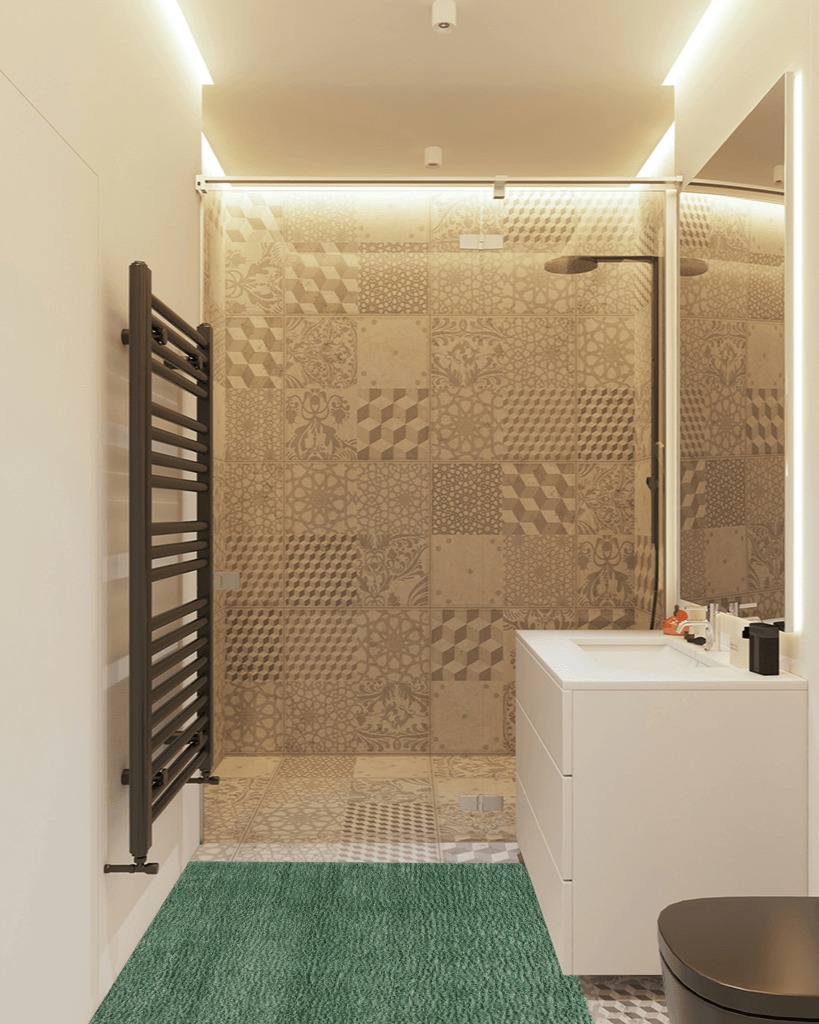 Safavieh August Shag Rug Collection AUG200Y - Green - 4' x 4' Square in White Tiled Bathroom