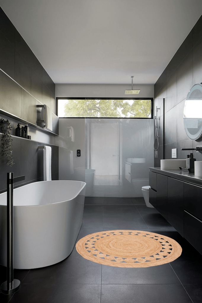 Natural Contemporary Living Room Area Rug in Black Modern Bathroom