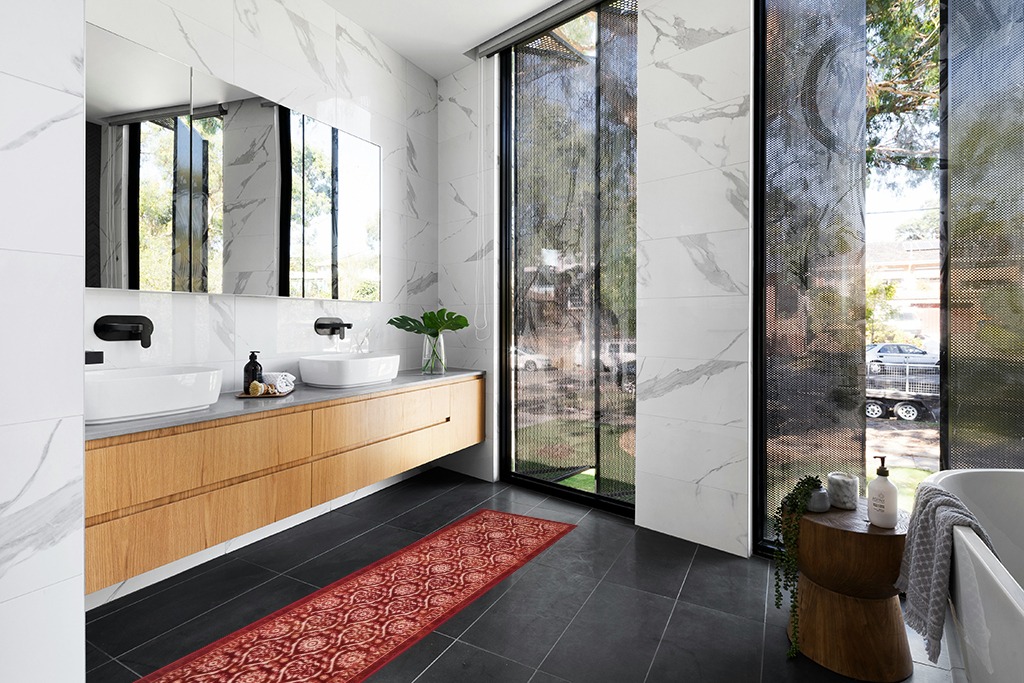 Antep Rugs Alfombras Non-Skid Rug in Modern Black Tiled bathroom