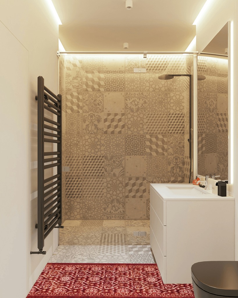 Antep Rugs Alfombras Non-Skid Rug in White Tiled Bathroom