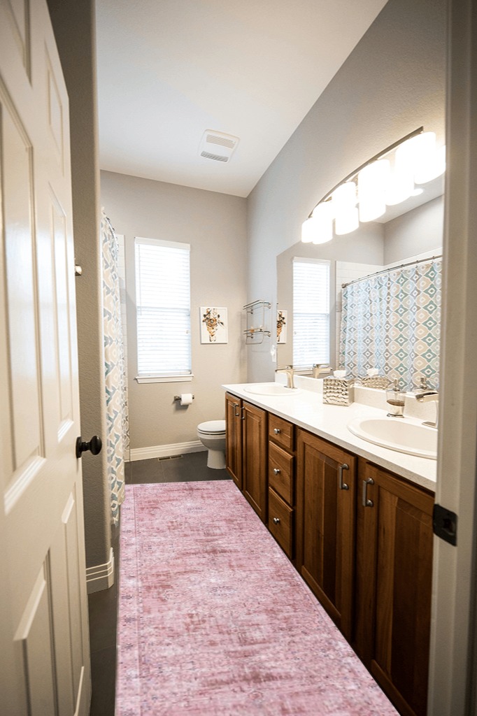 DECOMALL Runner Rug in Wooden and Grey Bathroom