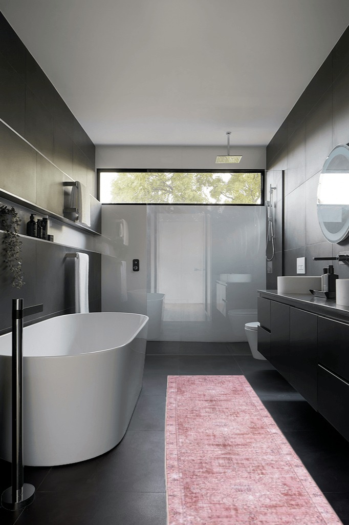 DECOMALL Runner Rug in Black Modern Bathroom