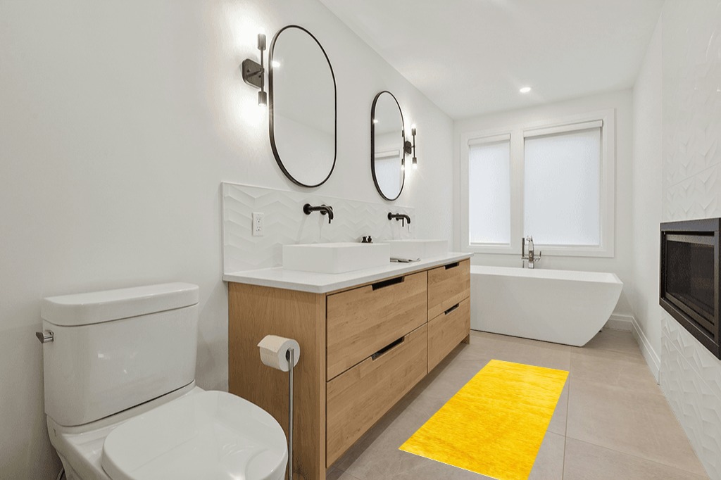 Yellow, 2 x 6 Feet fluffy rug in Scandinavian Neutral bathroom