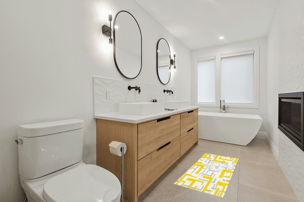 Hallway Runner Rug,Modern Geometric Pattern Yellow Gray White Non Slip Water Absorbent Rug Indoor Entrance Floor Mat Runner for Home Garage Kitchen Laundry 18x59in in Scandinavian Neutral bathroom