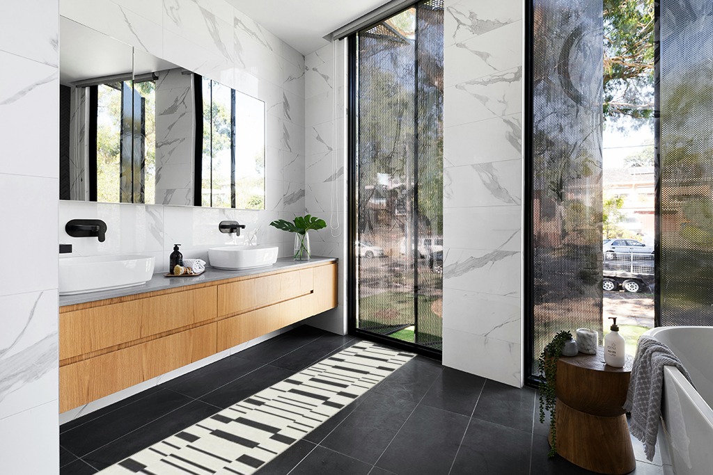 2.5'x10' | Machine Washable Runner Rug | Kid & Pet Friendly | Indoor Rug | Broken ... in Modern Black Tiled bathroom