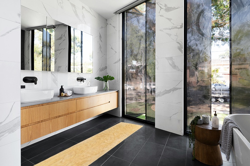 Latepis Faux Sheepskin Fur Furry Pale Yellow 2 ft. x 8 ft. Shaggy Fluffy Area Rug ... in Modern Black Tiled bathroom