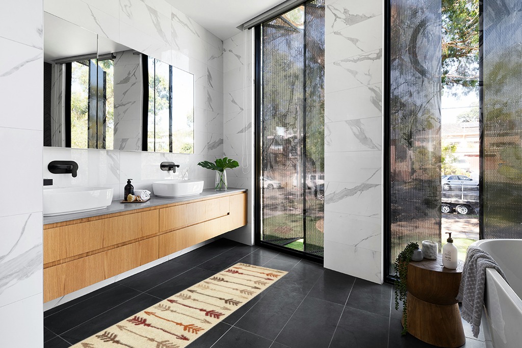 Unique Loom Autumn Arrow Area Rug - 2' x 6' Runner - Beige in Modern Black Tiled bathroom