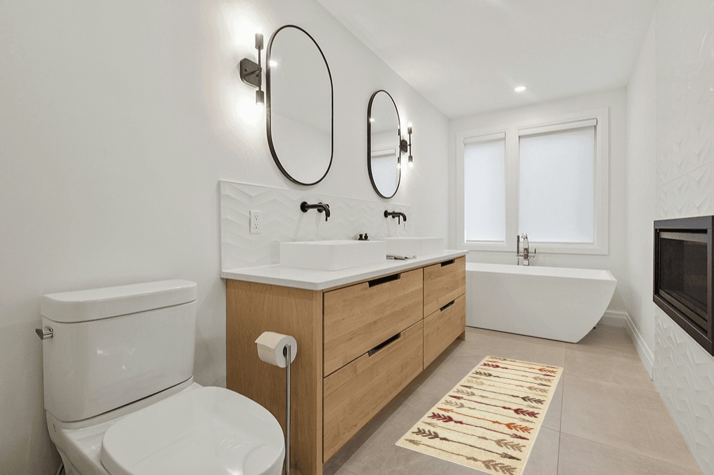Unique Loom Autumn Arrow Area Rug - 2' x 6' Runner - Beige in Scandinavian Neutral bathroom