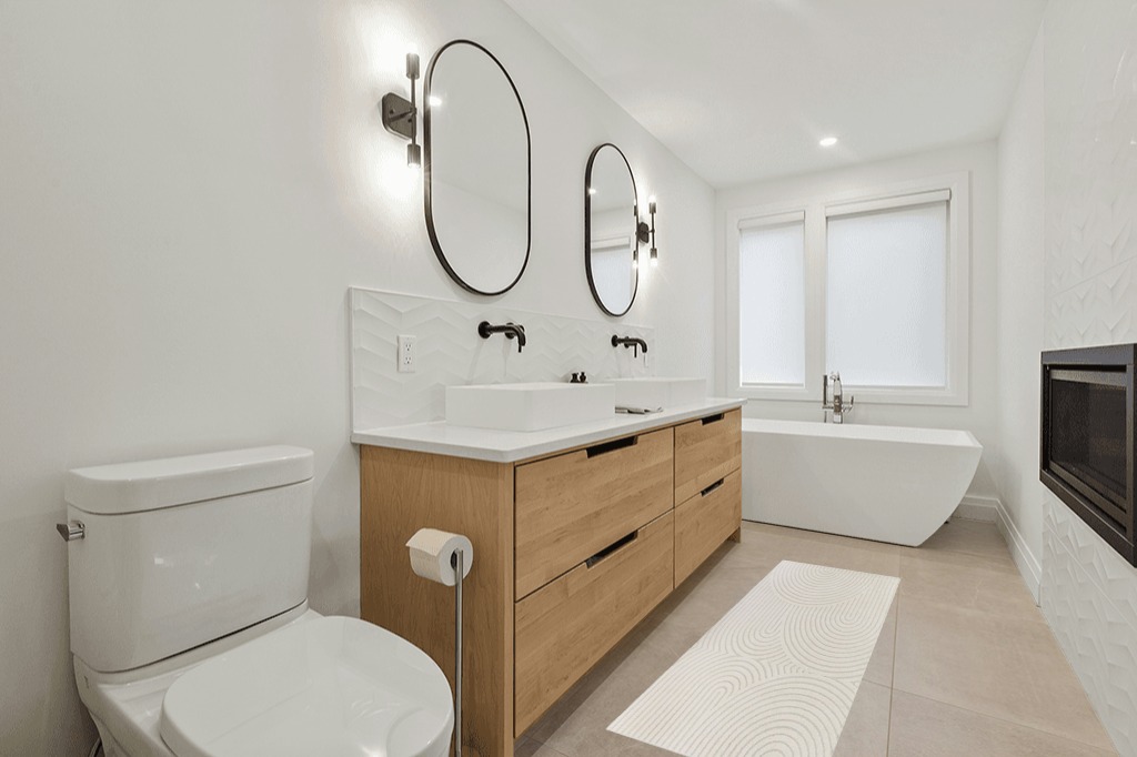 Ayjah Cream Modern Geometric Area Rug Wade Logan Rug Size: Runner 2'2" x 7' in Scandinavian Neutral bathroom