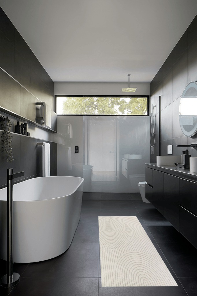 Ayjah Cream Modern Geometric Area Rug Wade Logan Rug Size: Runner 2'2" x 7' in Black Modern Bathroom