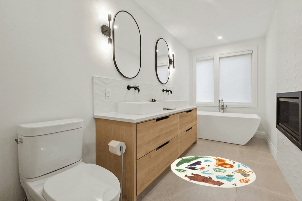 LIULA Round Rug,Cute Animals Large Non Slip Super Soft Plush Area Rug for Kids ... in Scandinavian Neutral bathroom